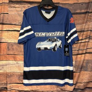 Men's S Blue Chevrolet Corvette 1976 Soccer Jersey C3 Graphic T-Shirt Car